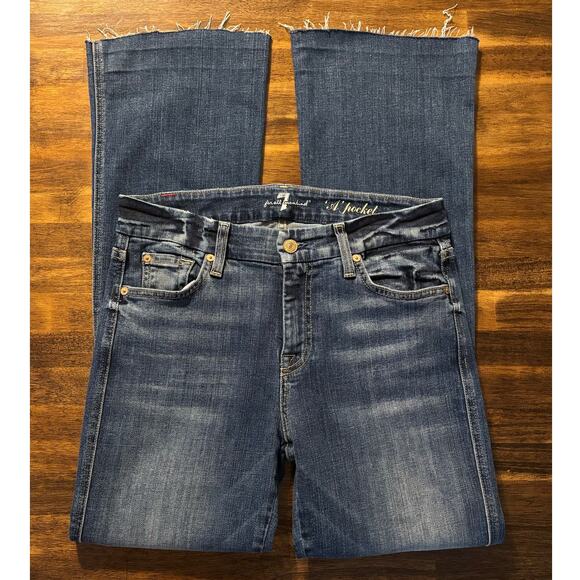 7 For All Mankind Women’s 28 x 30 Jeans A Pocket Mini Flare Blue Denim - Picture 1 of 14